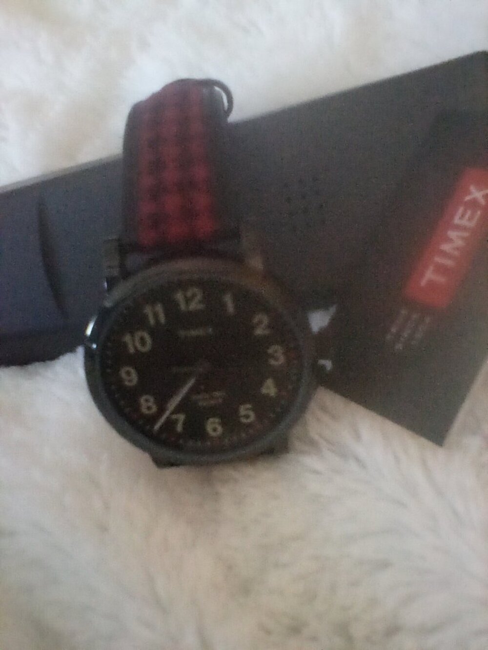 Timex Weekender Indiglo Watch with Red and Black Houndstooth Fabric Strap